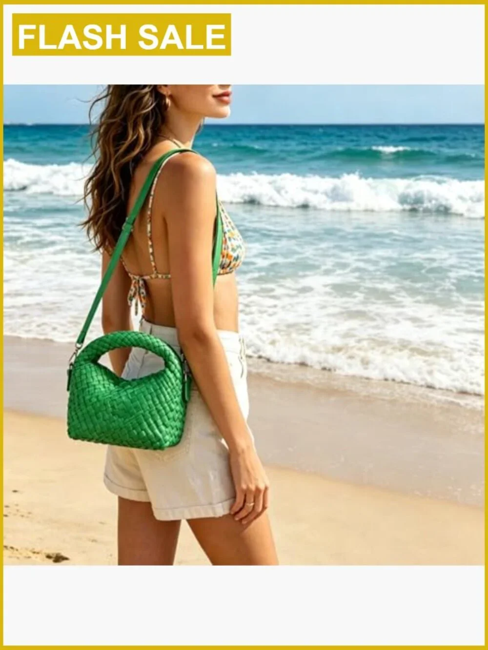 Vegan Leather Woven Satchel Crossbody Bag with Adjustable Strap